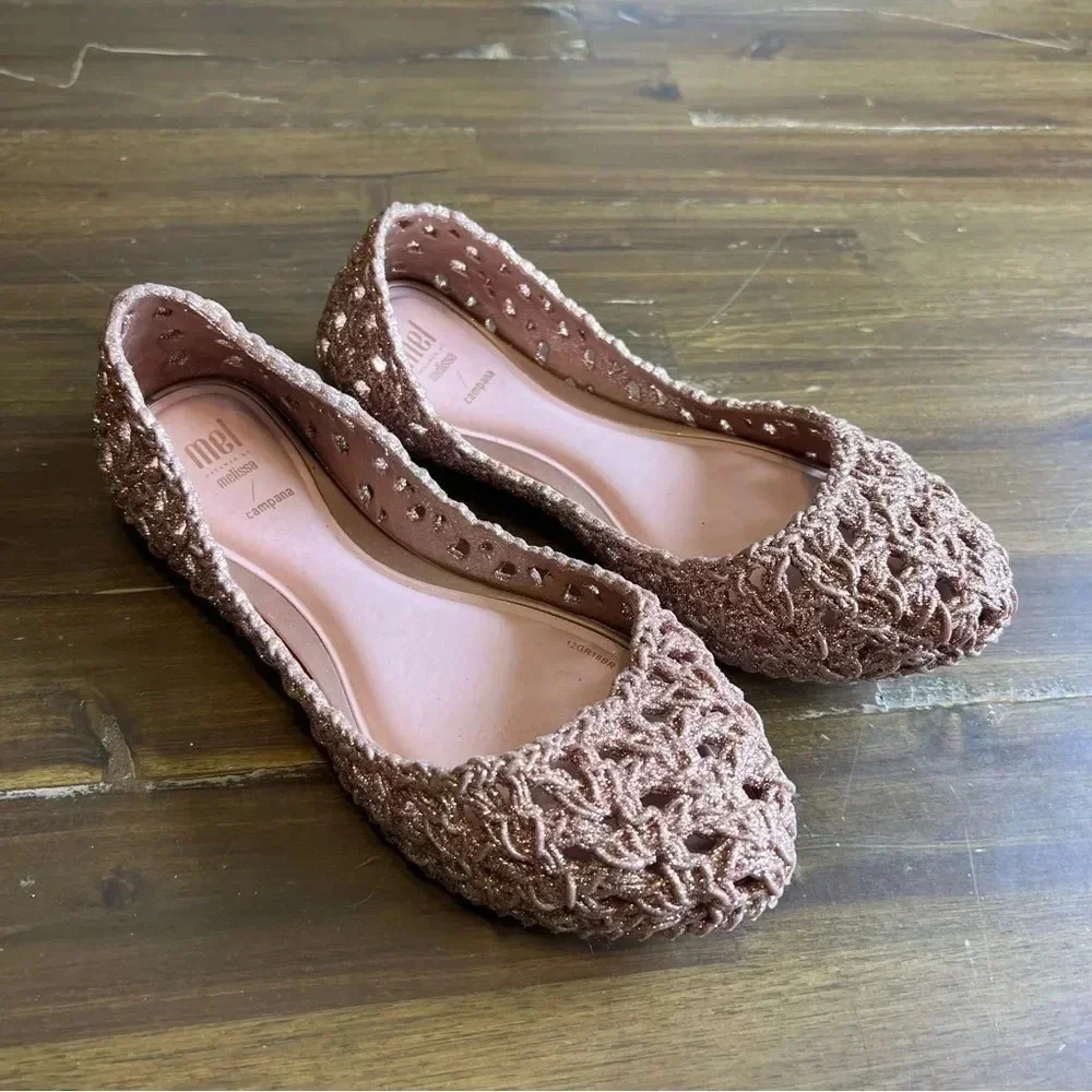 Mel By Melissa Campana Chrochet Rose Gold Glitter Flats
